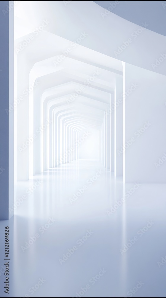 Fototapeta premium Bright White Corridor Glowing Softly. AI Generated