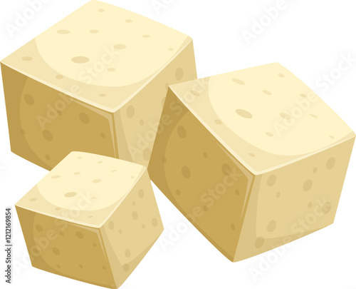 Fresh tofu cubes falling against white background, healthy food and vegan ingredient for cooking
