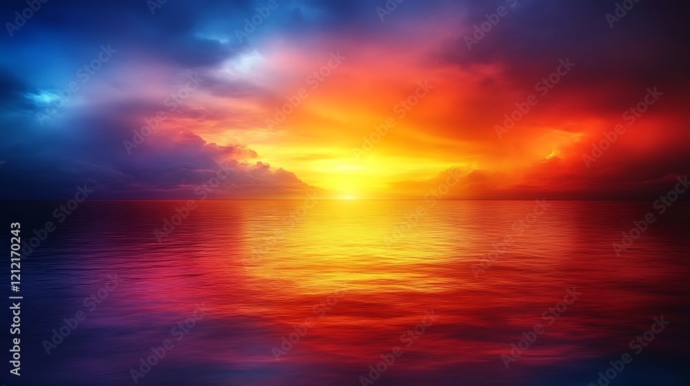 Vibrant Sunset Over Calm Ocean Waters Reflecting Colorful Sky Vibrant Sunset Over Calm Ocean Waters Reflecting Colorful Sky
