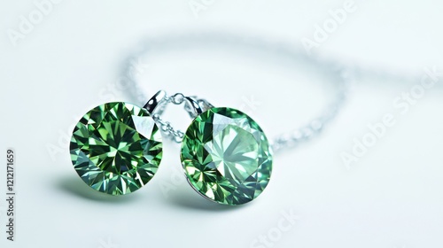 Green diamond pendants symbolizing exclusivity and luxury for collectors on a solid white background. photo