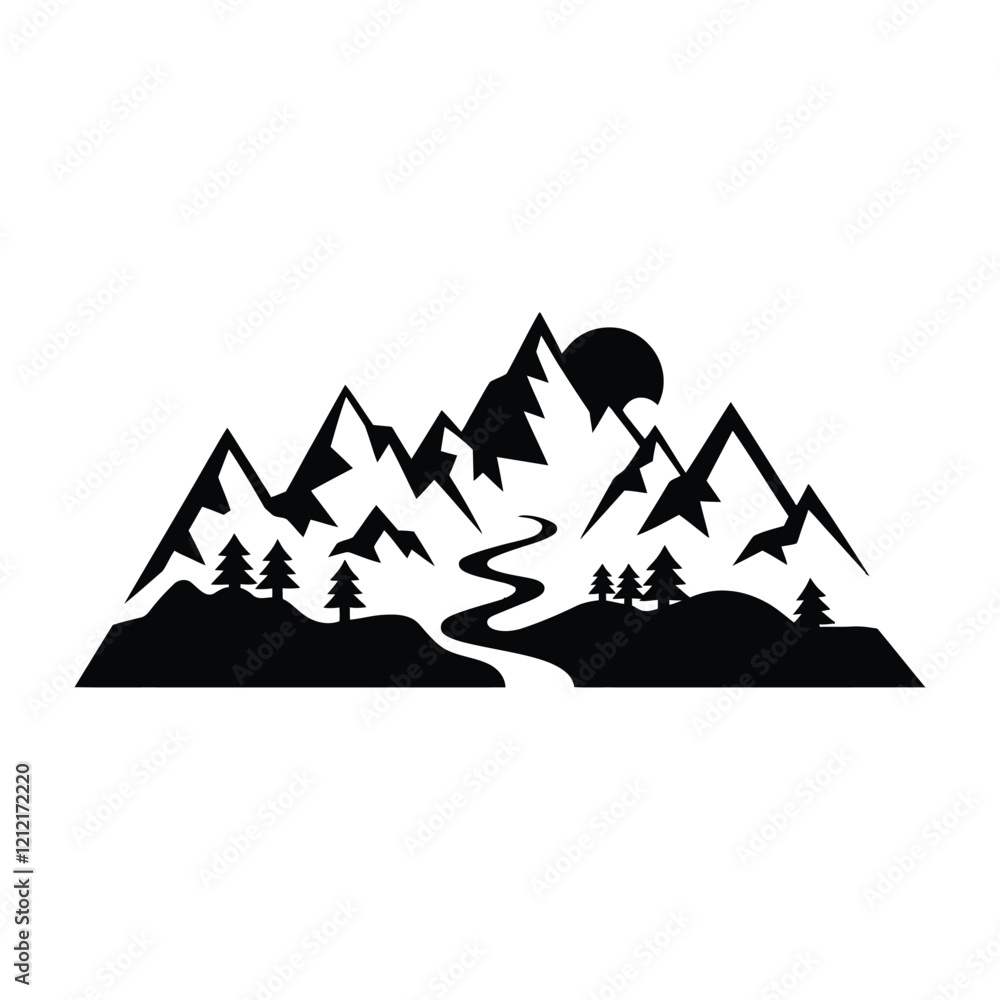 Mountains vector. Mountain range silhouette isolated vector illustration. Mountains silhouette. Mountains vector. Mountain range silhouette isolated vector illustration. Mountains silhouette.
