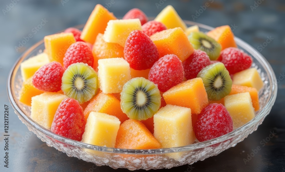 Colorful fruit salad in a glass bowl Colorful fruit salad in a glass bowl