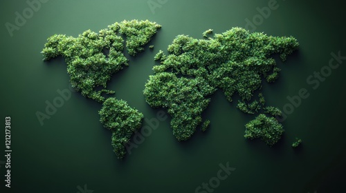 Green world map, environmental illustration, dark background, sustainability concept photo