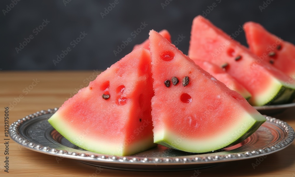 Freshly sliced watermelon on a platter Freshly sliced watermelon on a platter
