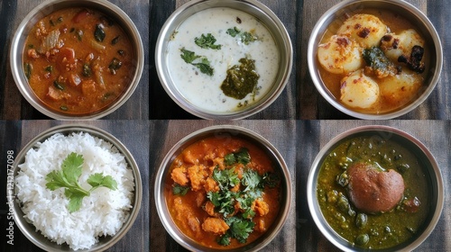 Indian vegetarian thalis, rich with diverse dishes and flavors from across the country. photo