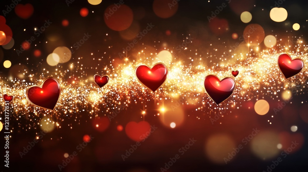 Obraz premium Sparkling hearts trail, romantic bokeh background, Valentine's Day card