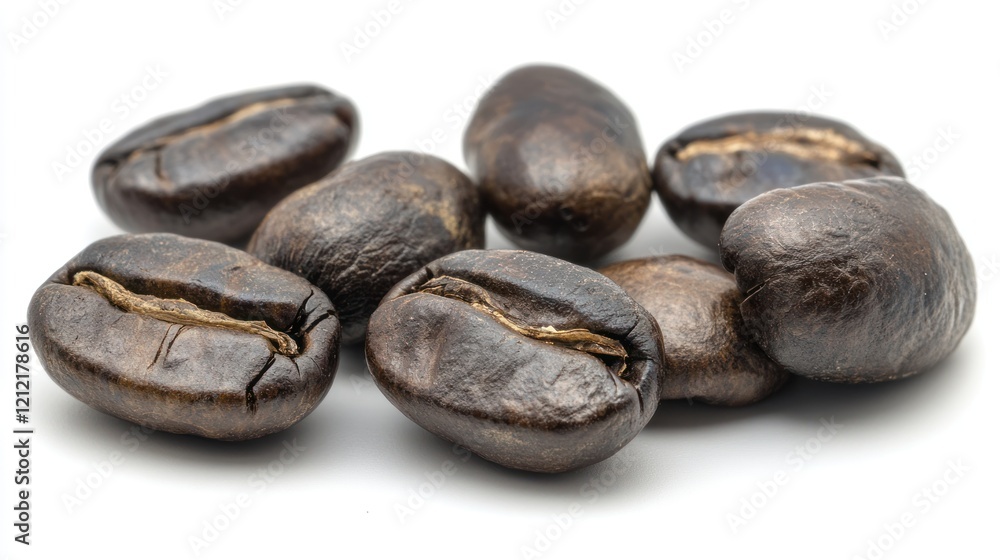 Isolated coffee beans showcased individually for precise product imagery, on a solid white background. Isolated coffee beans showcased individually for precise product imagery, on a solid white background.