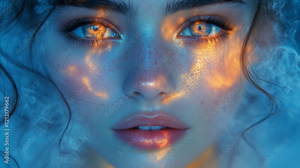 Portrait of a woman with glowing blue effects on skin Portrait of a woman with glowing blue effects on skin