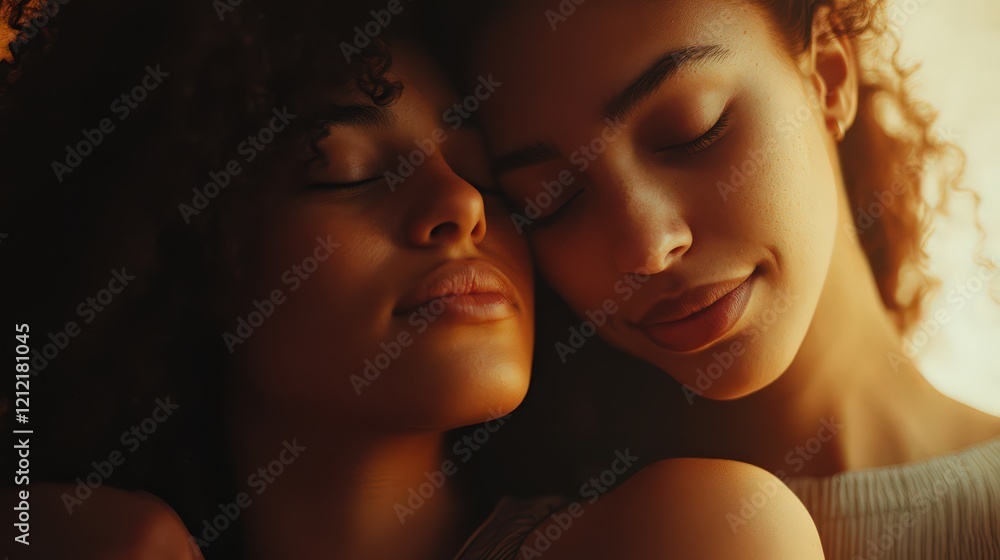Two people embracing under soft light, head resting on shoulder, peaceful atmosphere, romantic bond, intimate togetherness. Two people embracing under soft light, head resting on shoulder, peaceful atmosphere, romantic bond, intimate togetherness.