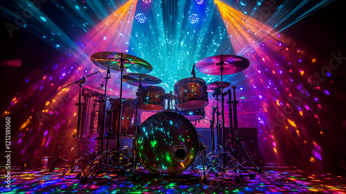 Wallpaper Mural A vibrant drum set illuminated by colorful lights in a lively performance setting. Torontodigital.ca