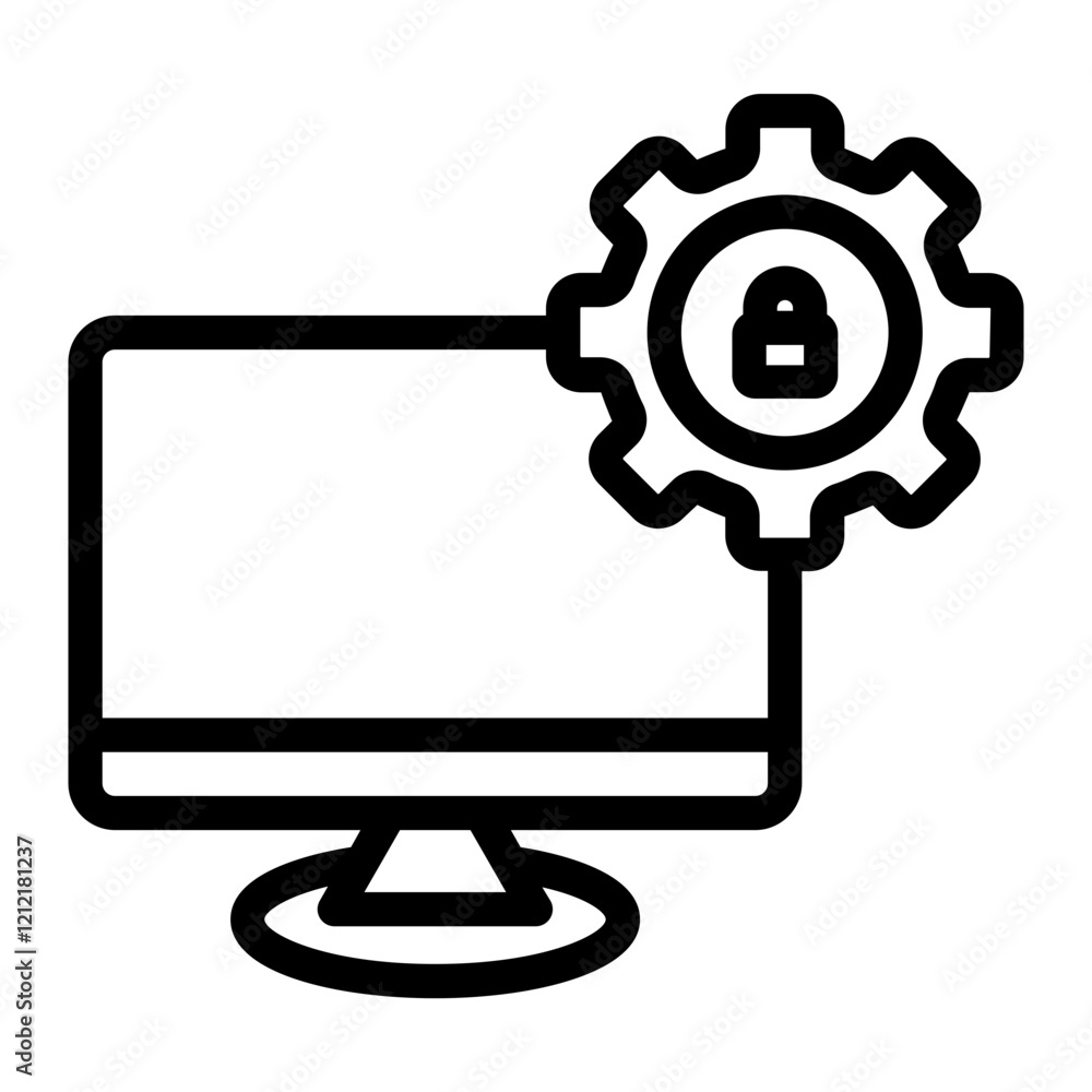 Computer Web security Line Icon Computer Web security Line Icon