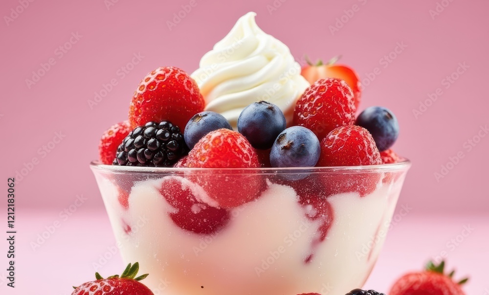 Delicious berry dessert with whipped cream Delicious berry dessert with whipped cream