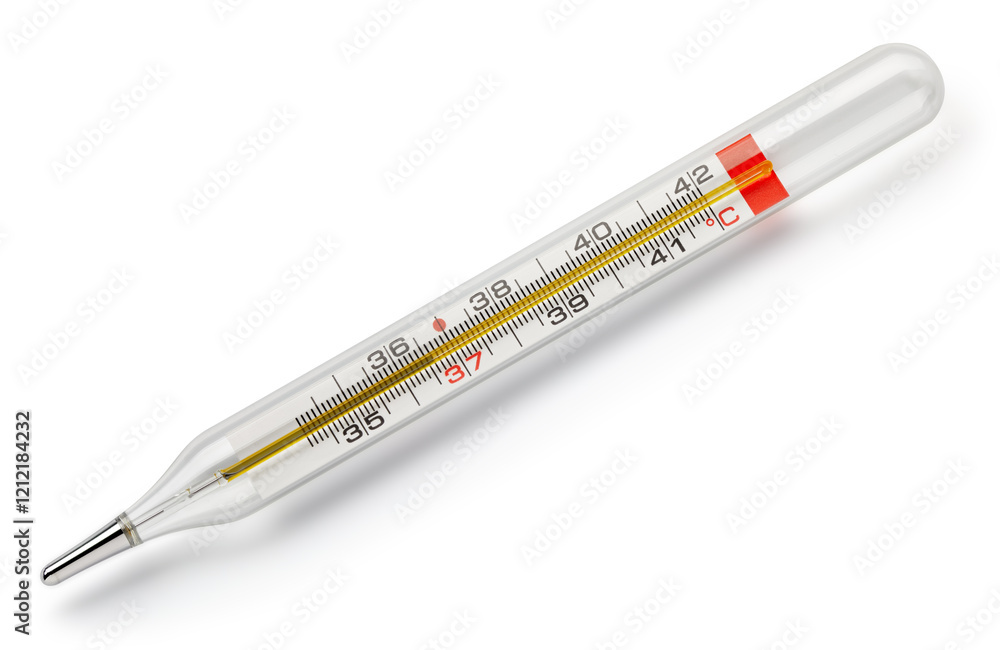 Mercury thermometer isolated on white background. Glass thermometer Clipping path Mercury thermometer isolated on white background. Glass thermometer Clipping path