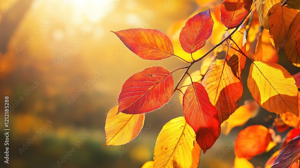 Obraz premium Nature Autumn Scene with Plants Bathed in the Warm Backlight of the Sun, Capturing the Rich Colors and Tranquil Beauty of the Season.