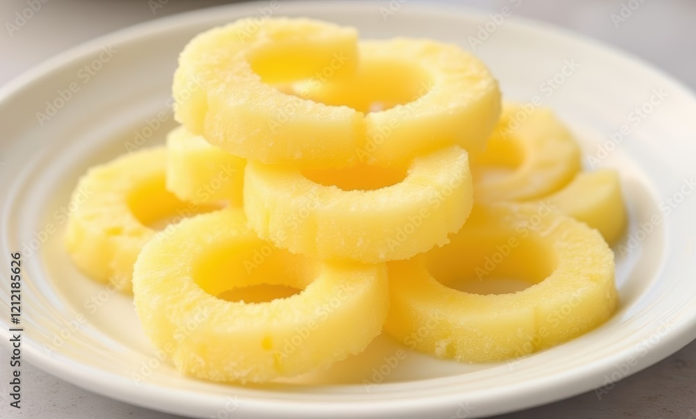 Fresh sliced pineapple rings on a plate Fresh sliced pineapple rings on a plate