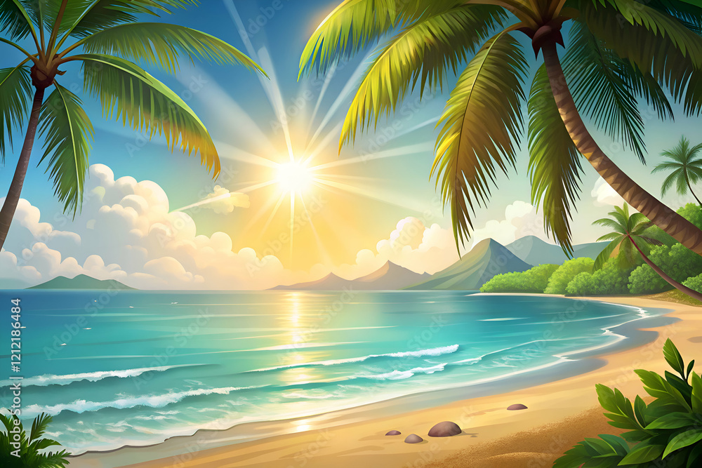 Obraz premium Tranquil Tropical Beach Sunset Landscape