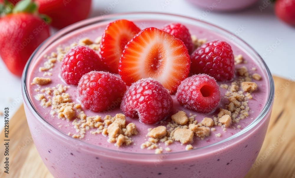 Delicious berry smoothie bowl topped with fruit Delicious berry smoothie bowl topped with fruit
