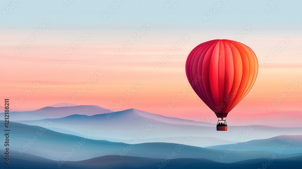 Obraz premium Vibrant Hot Air Balloon Journey Over Serene Mountain Landscape