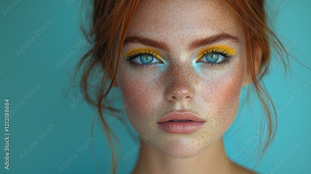 Redhead woman with freckles and vibrant makeup Redhead woman with freckles and vibrant makeup