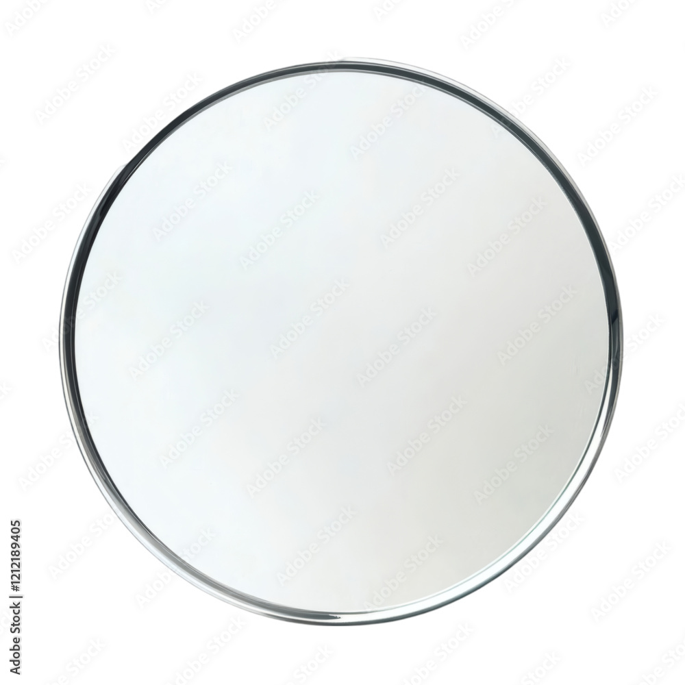A frameless round mirror with a slight tint, isolated on white background. A frameless round mirror with a slight tint, isolated on white background.