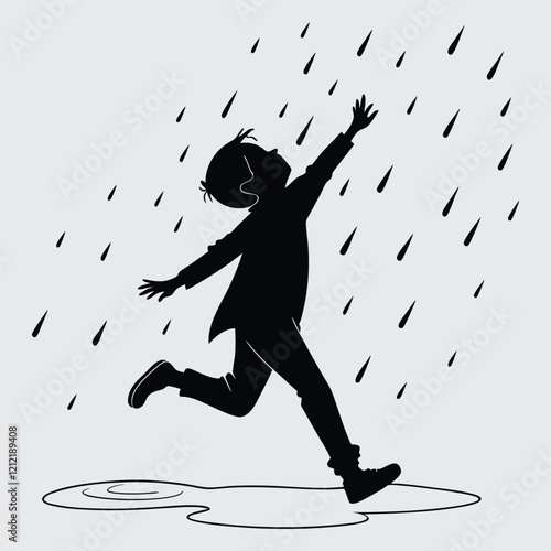 A child jumping in a puddle  image silhouette vector art and illustration