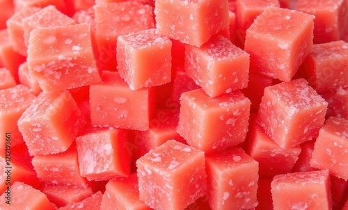 Colorful cubes of sweet pink candy photo