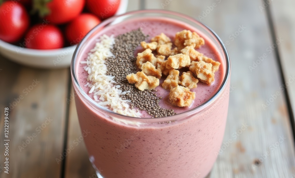 Delicious berry smoothie with toppings Delicious berry smoothie with toppings