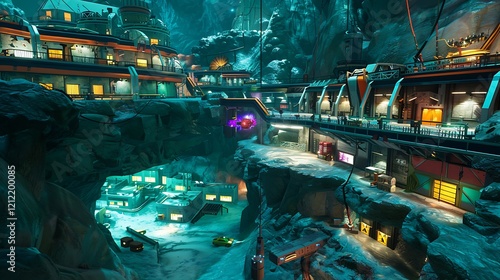 Futuristic City Nestled Within A Luminous Cave System photo