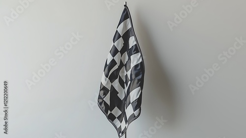 Checkered flag hanging on wall, motorsport symbol, simple background, ideal for racing themes photo