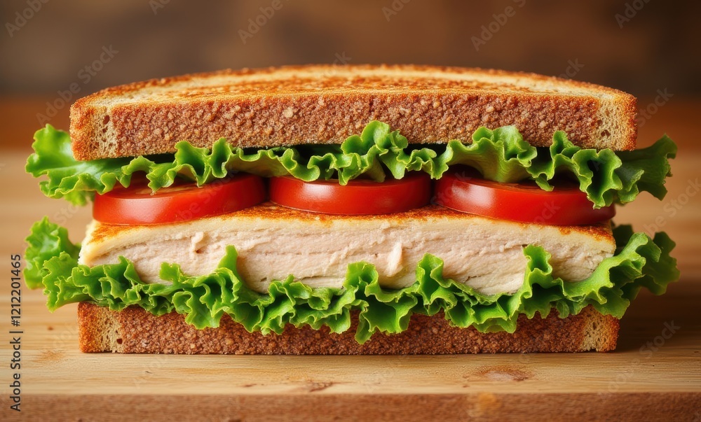 Freshly made sandwich with lettuce and tomatoes Freshly made sandwich with lettuce and tomatoes