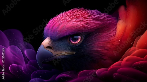 Fiery eagle portrait, dark background, vibrant colors, digital art, wallpaper photo