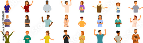 Extravert introvert people icons set. Diverse group of people expressing various emotions and gestures, showcasing effective communication through body language