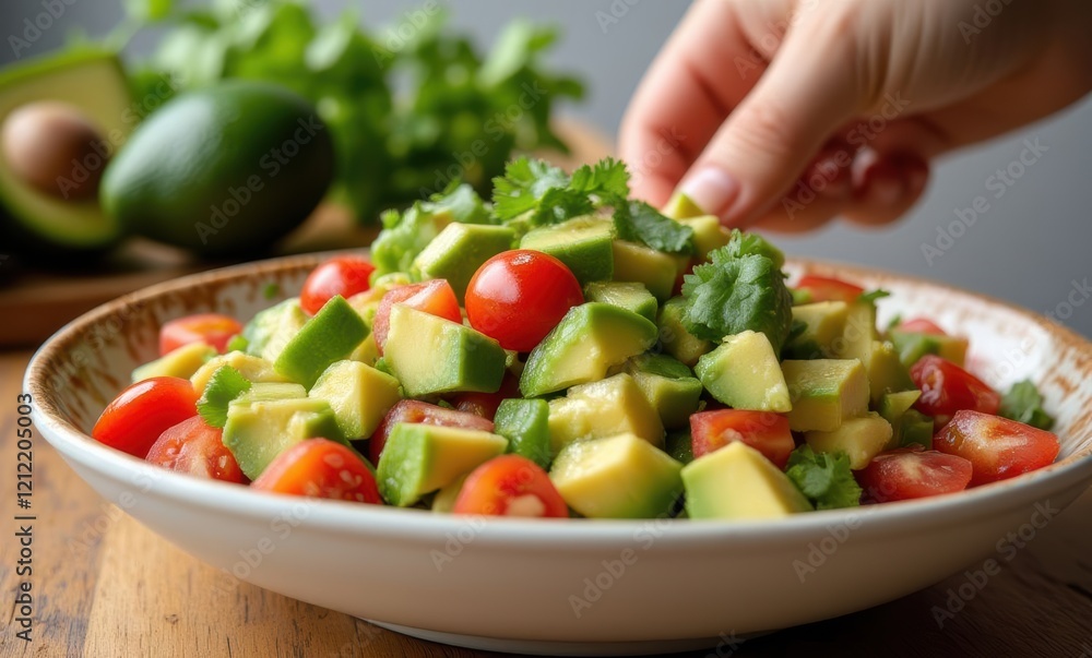 Fresh avocado and tomato salad preparation Fresh avocado and tomato salad preparation