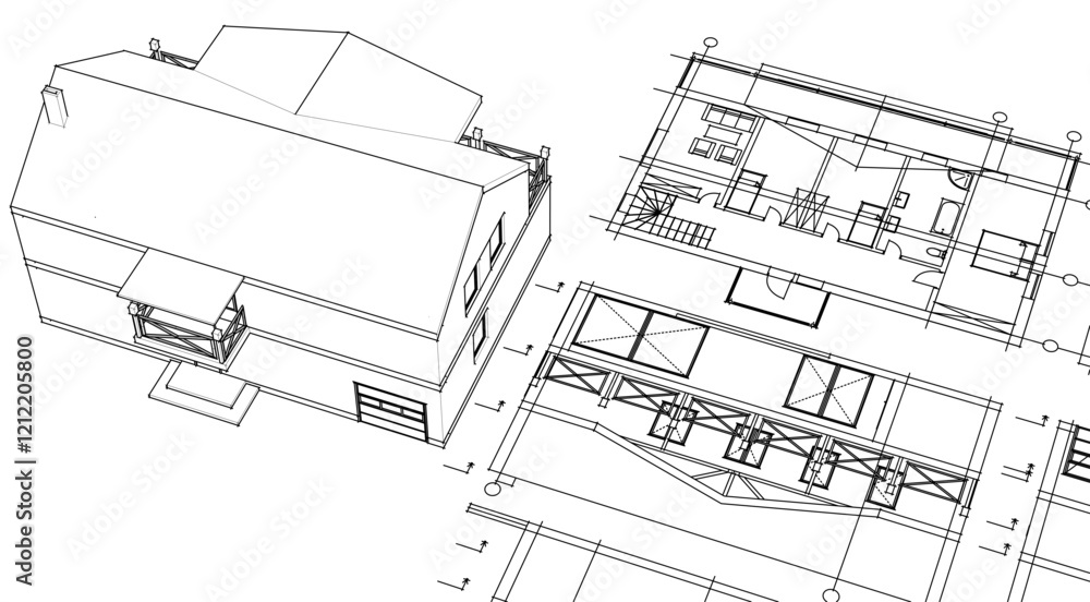 Fototapeta premium house traditional architecture plan 3d illustration 