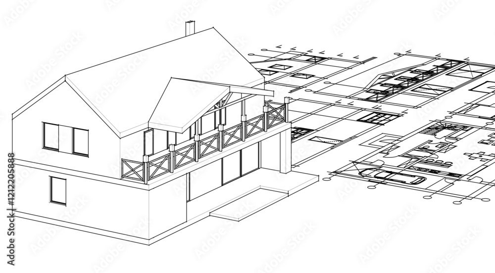 Fototapeta premium house traditional architecture plan 3d illustration 