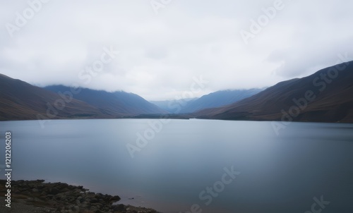 Serene lake surrounded by mountains