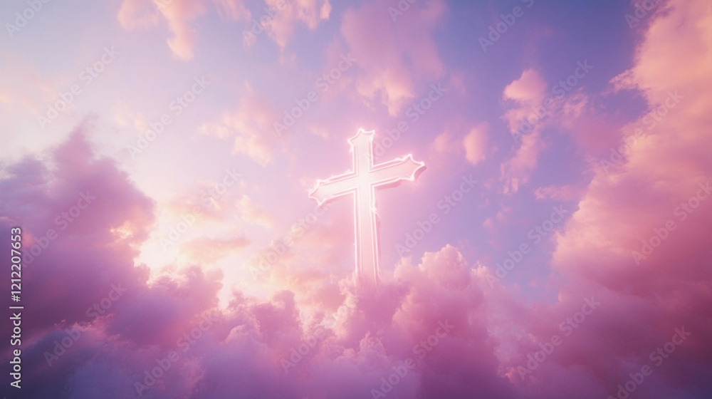 Candlemas celebration featuring a glowing cross in a vibrant, cloud-filled sky at dusk Candlemas celebration featuring a glowing cross in a vibrant, cloud-filled sky at dusk