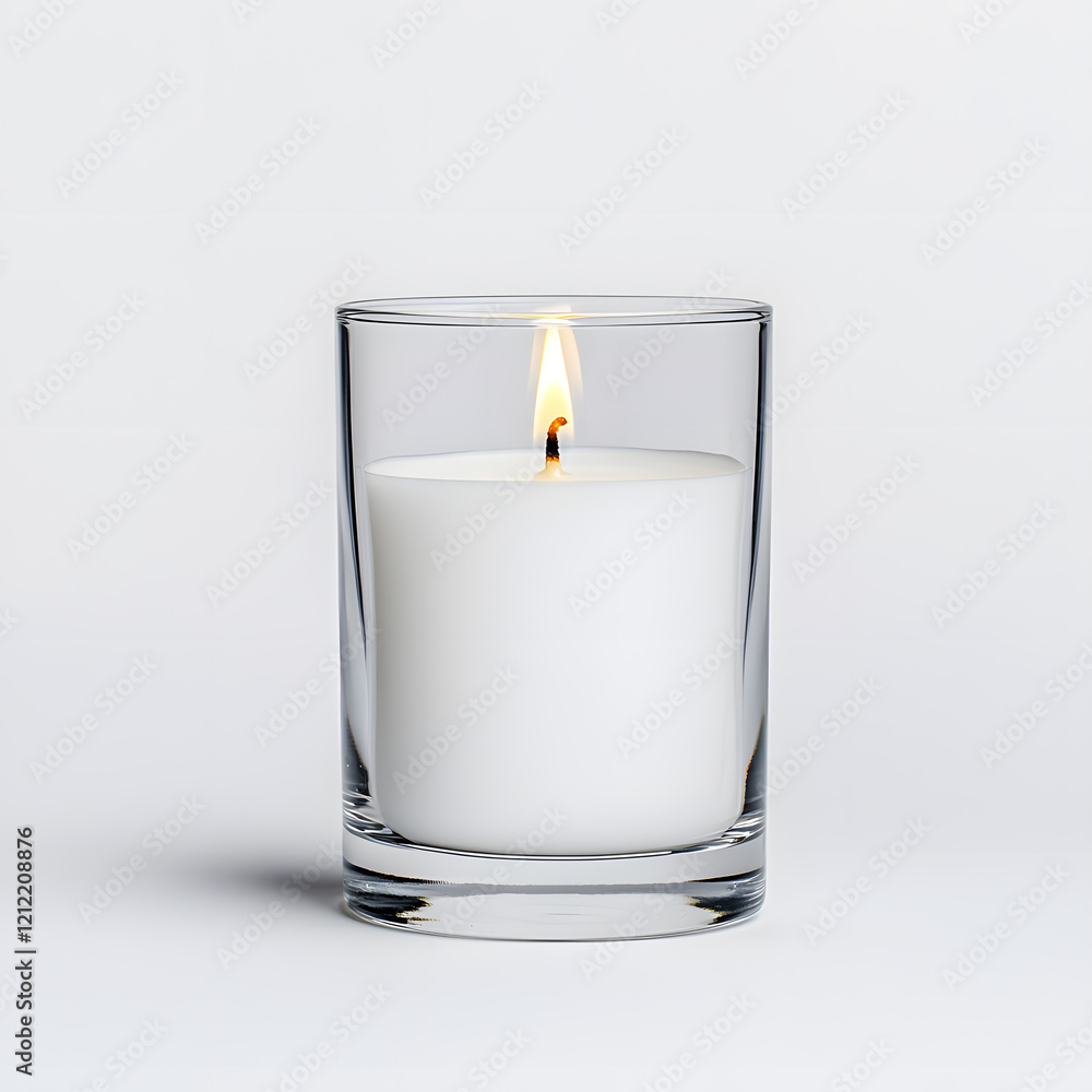 Burning candle with blank label mock up isolated on white background Burning candle with blank label mock up isolated on white background