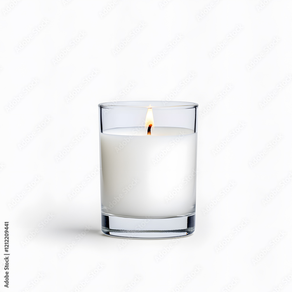Burning candle with blank label mock up isolated on white background Burning candle with blank label mock up isolated on white background