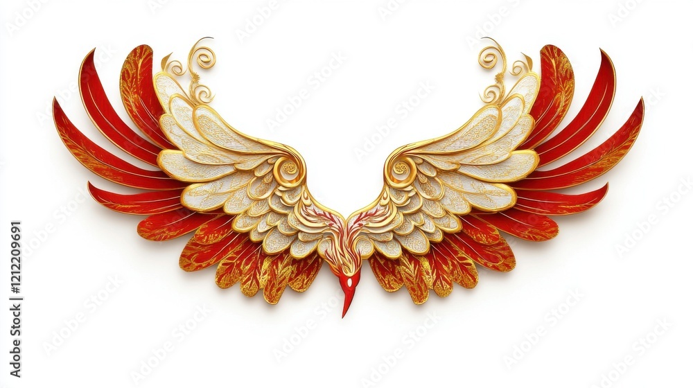 Obraz premium Majestic Phoenix Wings Design, Artistic Creation, Digital Illustration, Vibrant Colors, Close-Up View, Symbol of Rebirth