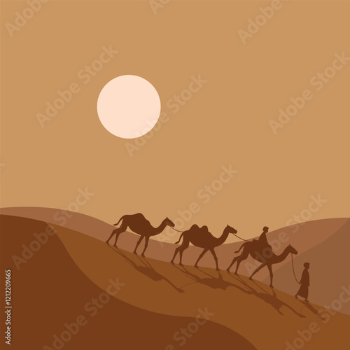 Camel rider on desert illustration logo vector