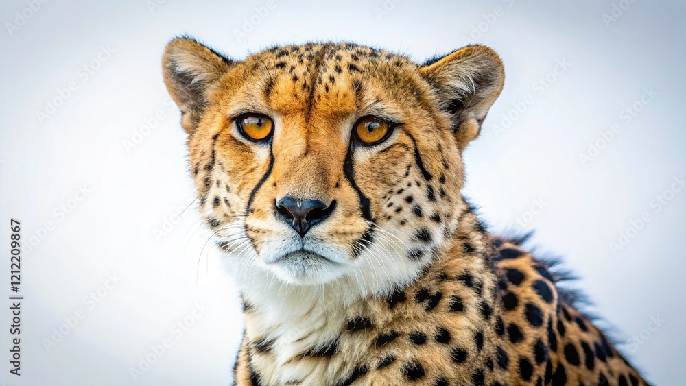 Cheetah Portrait: Close-Up Wildlife Photo on White Background Cheetah Portrait: Close-Up Wildlife Photo on White Background