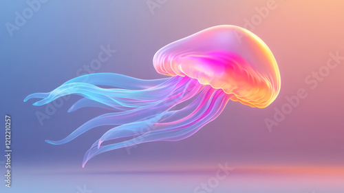 A mesmerizing geometric jellyfish with flowing lines and translucent colors, capturing the ethereal beauty and grace of marine life, photo