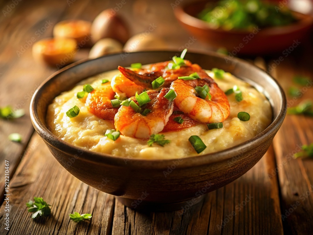 Creamy Shrimp and Grits Silhouette - Southern Comfort Food Stock Photo Creamy Shrimp and Grits Silhouette - Southern Comfort Food Stock Photo