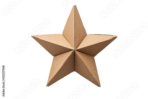 isolated transparent background three dimensional cardboard star with sharp points and textured surface, ideal for decoration or crafts