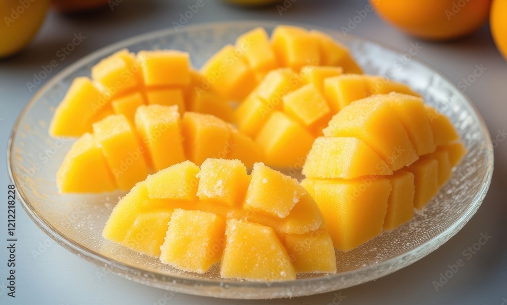 Freshly sliced golden mango chunks Freshly sliced golden mango chunks