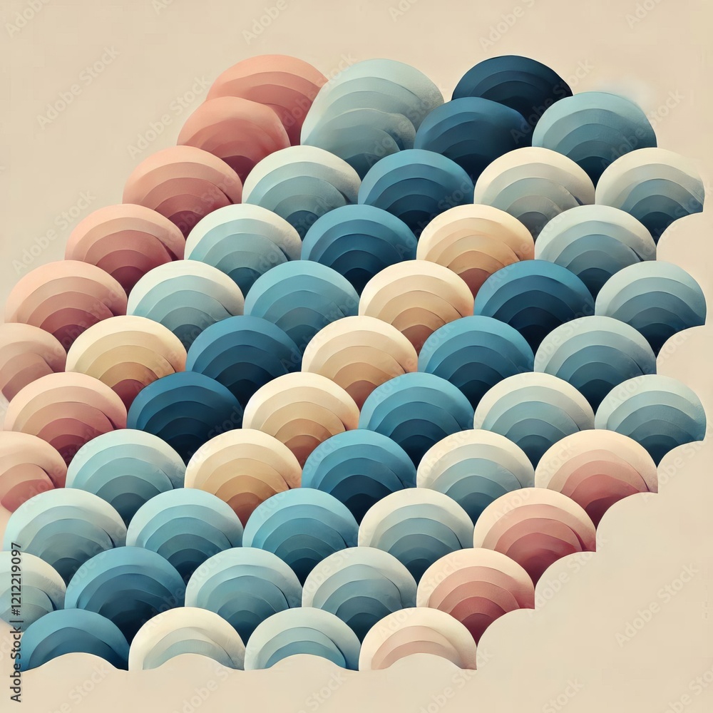 Overlapping semi circular shapes resembling fish scales in soft Overlapping semi circular shapes resembling fish scales in soft