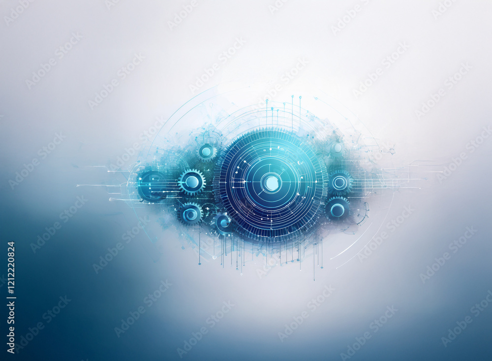Abstract digital eye, futuristic technology concept. Blue hues, circular patterns, data streams, cloud-like form. Represents advanced AI or surveillance. Abstract digital eye, futuristic technology concept. Blue hues, circular patterns, data streams, cloud-like form. Represents advanced AI or surveillance.