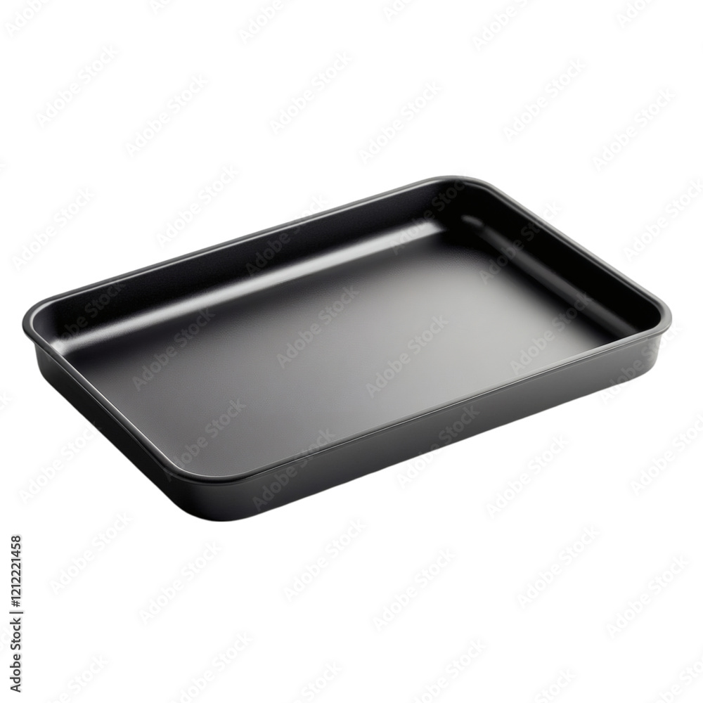 A sleek rectangular tray in matte black, isolated on white background. A sleek rectangular tray in matte black, isolated on white background.