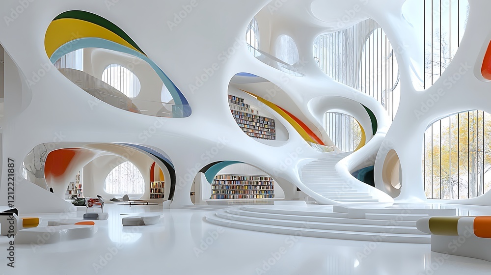 Modern Library Interior Design White Architecture Bookshelves Staircase Modern Library Interior Design White Architecture Bookshelves Staircase